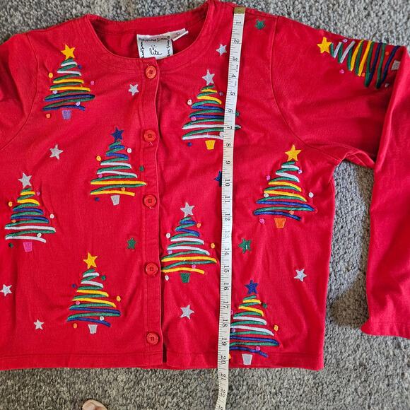 Vintage Michael Simon Cardigan Sweater Womens Size L Red Knit Cotton Long Sleeve - Picture 6 of 7